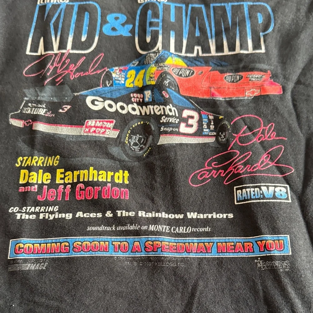 Vintage Nascar The Kid & The Champ Black Kids Short Sleeve Tee 1995
